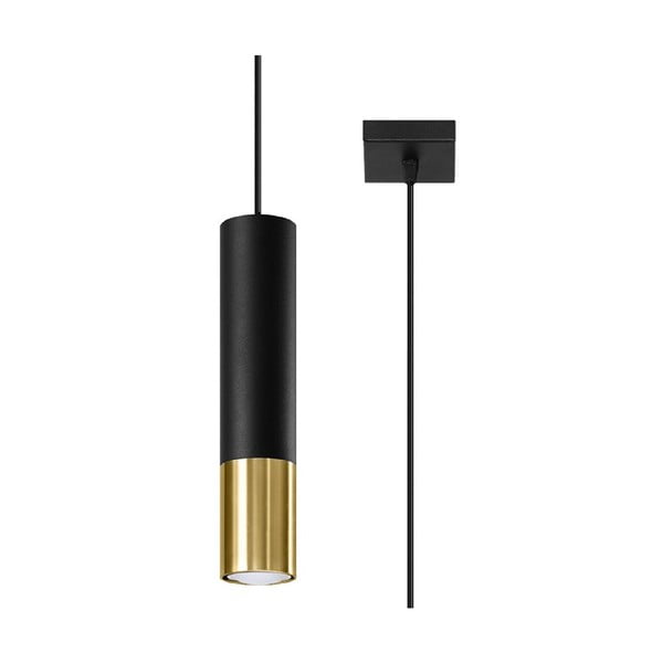 Pakabinamas šviestuvas su metaliniu juodai auksinės spalvos 8x8 cm atspalvio gaubtu Longbot - Nice Lamps