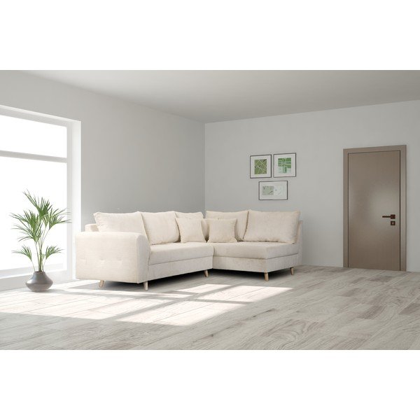 Kampinė sofa kreminės spalvos iš kordinio velveto (su dešiniuoju kampu) Ariella – Ropez-image-1