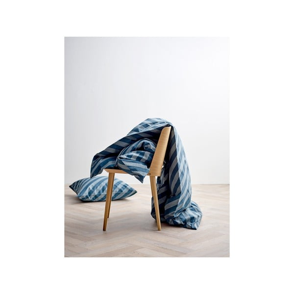 Tamsiai mėlyna patalynė iš ekologiškos medvilnės satino Södahl Diagonal, 140 x 200-image-1