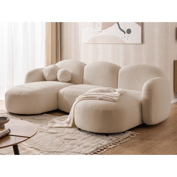Šviesiai rudos spalvos kampinė sofa iš boucle („U“ formos) Orbit – Ropez-image-4