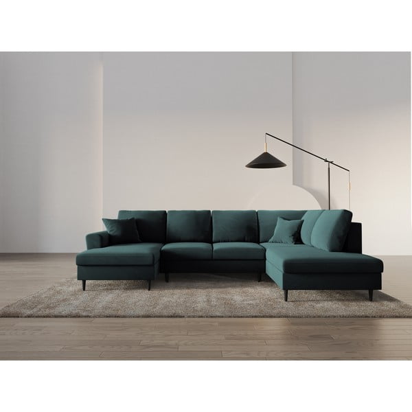 Smaragdinės spalvos iš velveto sulankstoma/su sandėliavimo vieta kampinė sofa (su dešiniuoju kampu/„U“ formos) Kyoto – Cosmopolitan Design-image-1