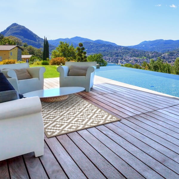 Smėlio ir baltos spalvos dvipusis lauko kilimas Green Decore Nirvana, 120 x 180 cm-image-1