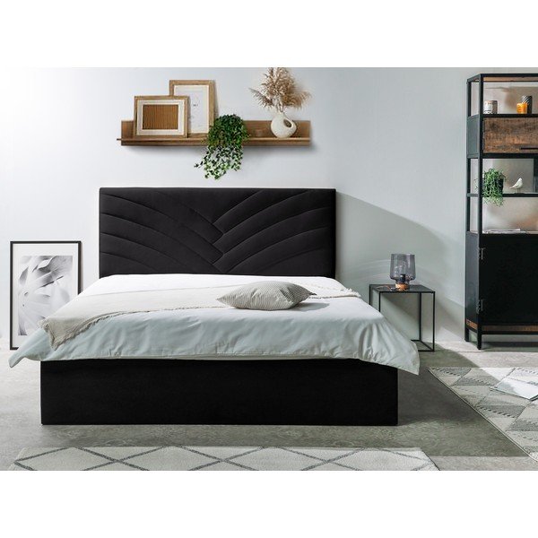 Tamsiai pilka minkšta dvigulė lova su daiktadėže ir grotelėmis 160x200 cm Palmyre - Bobochic Paris-image-2