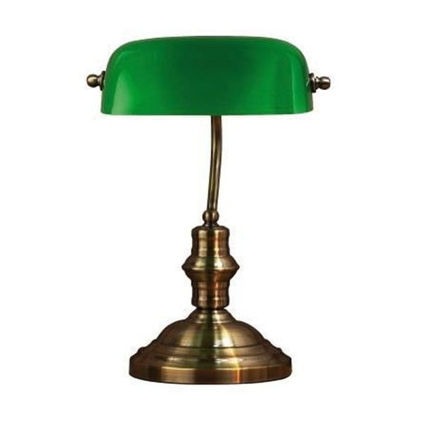 Žalios spalvos ir žalvario stalinė lempa "Markslöjd Bankers", aukštis 42 cm