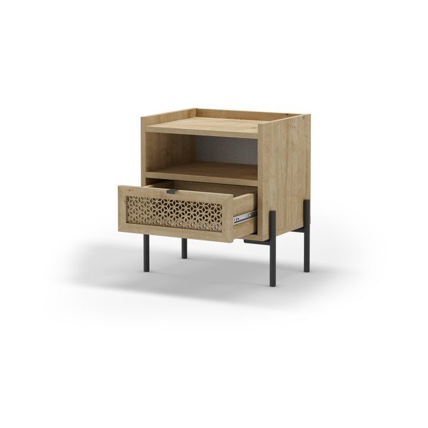 Naktinis staliukas natūralios spalvos iš ąžuolo su lentynomis Inca – Marckeric-image-2