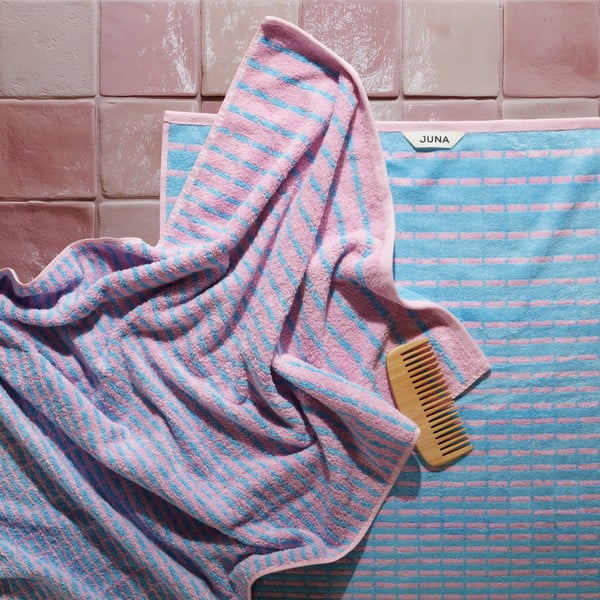 Mėlynos spalvos/rožinės spalvos iš frote audinio iš bambuko mišinio vonios rankšluostis 70x140 cm Nuance – JUNA-image-1