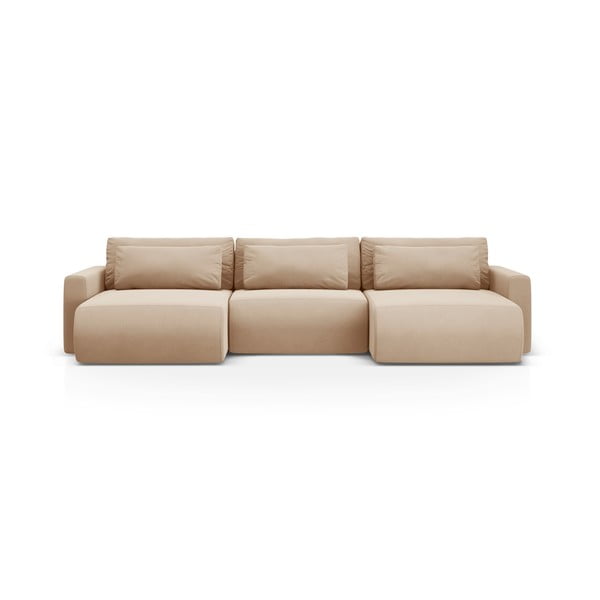 Šviesiai rudos spalvos iš velveto sulankstoma/su sandėliavimo vieta kampinė sofa („U“ formos) Belfast – Cosmopolitan Design