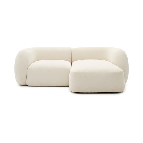 Kreminės spalvos iš šenilinio audinio kampinė sofa (su dešiniuoju kampu/su gultu) Martina – Kave Home