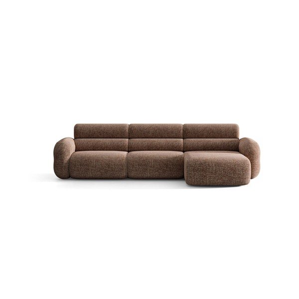 Rudos spalvos kampinė sofa iš šenilinio audinio (su dešiniuoju kampu/su gultu) Neo – Micadoni -image-1