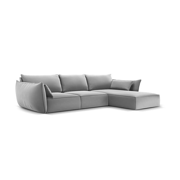 Šviesiai pilkos spalvos iš velveto kampinė sofa (su dešiniuoju kampu/su gultu) Vanda – Mazzini Sofas-image-2