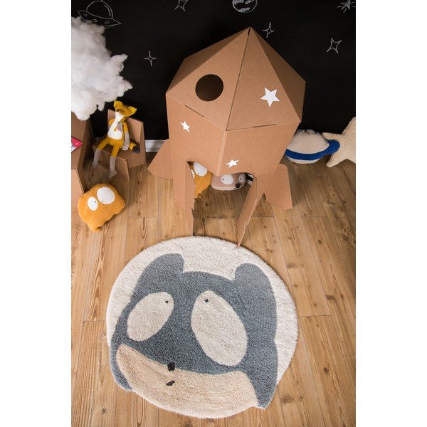 Skalbiamas/rankų darbo iš vilnos vaikiškas kilimas pilkos spalvos/kreminės spalvos ø100 cm Astromouse – Lorena Canals-image-1