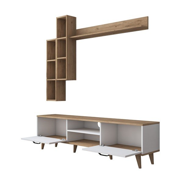 Baltas/natūralus graikinio riešuto spalvos televizorius 180x48 cm Veronica - Kalune Design-image-3