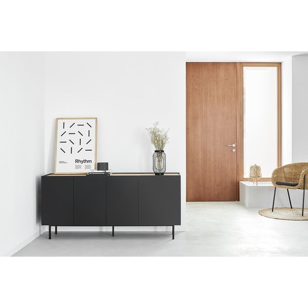 Žema šoninė spintelė juodos spalvos iš ąžuolo 165x78 cm Arista – Teulat-image-1