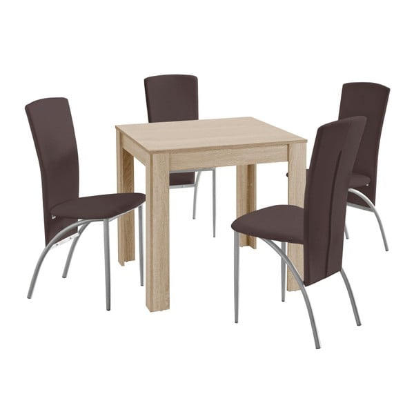 Valgomojo stalo ir 4 tamsiai rudų valgomojo kėdžių rinkinys "Støraa Lori Nevada Duro Oak Brown