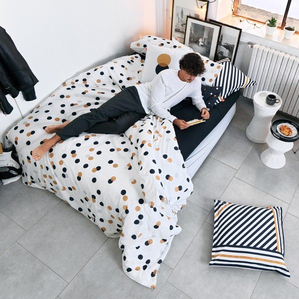 Viengulis antklodės užvalkalas iš medvilnės baltos spalvos 140x200 cm Golden dots – Blanc-image-1