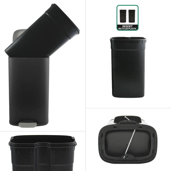 Matinės juodos spalvos iš plieno šiukšliadėžė su pedalu 50 l   Akira – Spirella-image-2