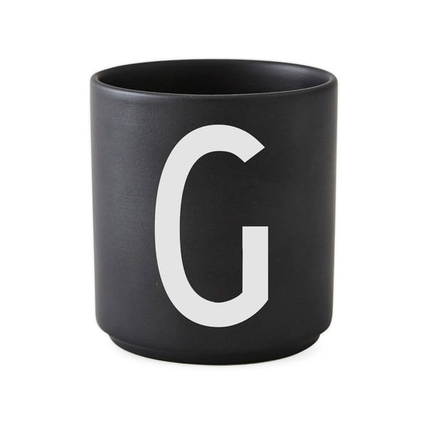 Juodas porcelianinis puodelis Design Letters Alphabet G, 250 ml