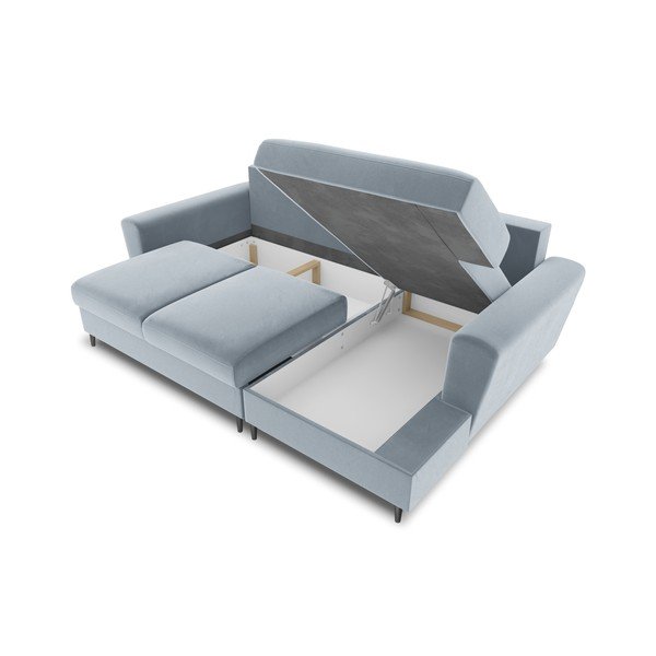 Šviesiai mėlynos spalvos iš velveto sulankstoma/su sandėliavimo vieta kampinė sofa (su dešiniuoju kampu/su gultu) Kyoto – Cosmopolitan Design-image-3