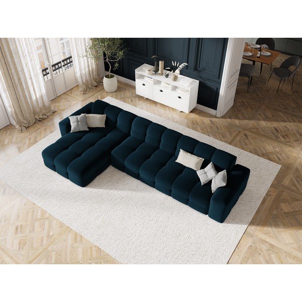 Tamsiai mėlyna aksominė kampinė sofa (kairysis kampas) Kendal - Micadoni Home-image-1