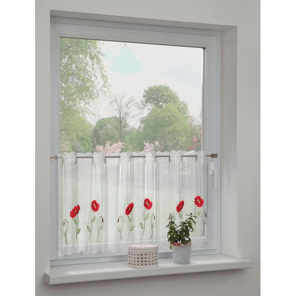 Baltos spalvos permatoma užuolaida 155x45 cm Poppies – Sehlbach-image-1