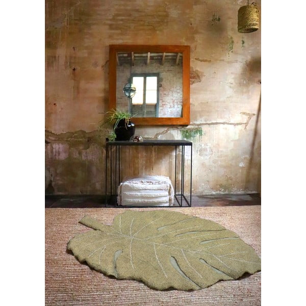 Skalbiamas/rankų darbo iš medvilnės vaikiškas kilimas khaki spalvos 120x180 cm Monstera Olive – Lorena Canals-image-4