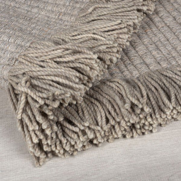 Rankų darbo pilkos spalvos iš vilnos mišinio kilimas 160x230 cm Rene Fringed Ribbed – Flair Rugs-image-2