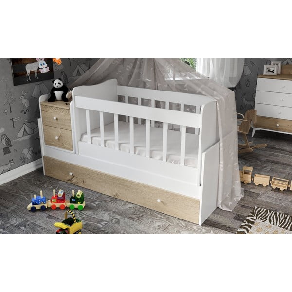 Vaikiška lovelė baltos spalvos/natūralios spalvos su sandėliavimo vieta 60x120 cm Sansa – Kalune Design-image-3