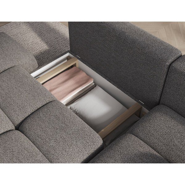 Pilkos spalvos sulankstoma/su sandėliavimo vieta kampinė sofa iš boucle (su dešiniuoju kampu/su gultu) Vittario – ELTAP-image-3