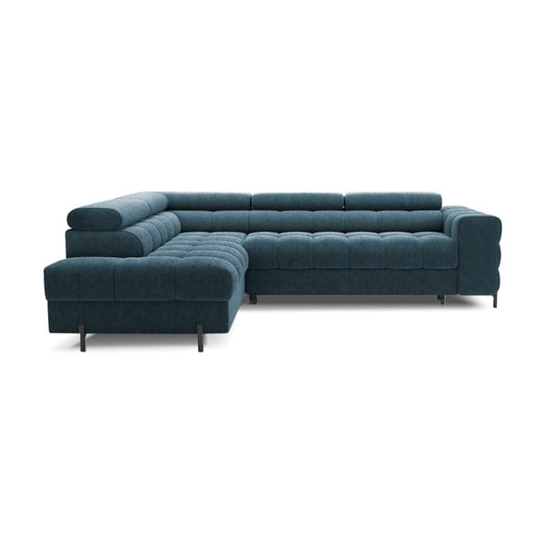 Mėlynos spalvos iš boucle sulankstoma/su sandėliavimo vieta kampinė sofa (su kairiuoju kampu/„L“ formos) Ferucce – ELTAP-image-2