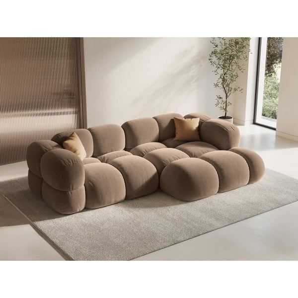 Rudos spalvos iš velveto kampinė sofa (su dešiniuoju kampu/su gultu) Loretto – Cosmopolitan Design-image-1