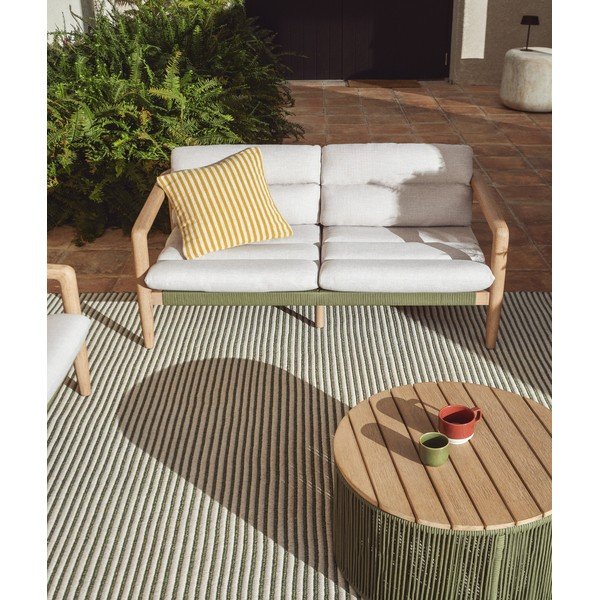 Žalios spalvos/smėlio spalvos iš audinio sodo sofa Menfi – Kave Home-image-1