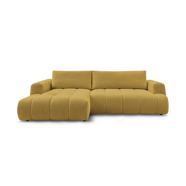 Garstyčių spalvos sulankstoma/su sandėliavimo vieta kampinė sofa (su kairiuoju kampu/su gultu) Fuji – Bobochic Paris