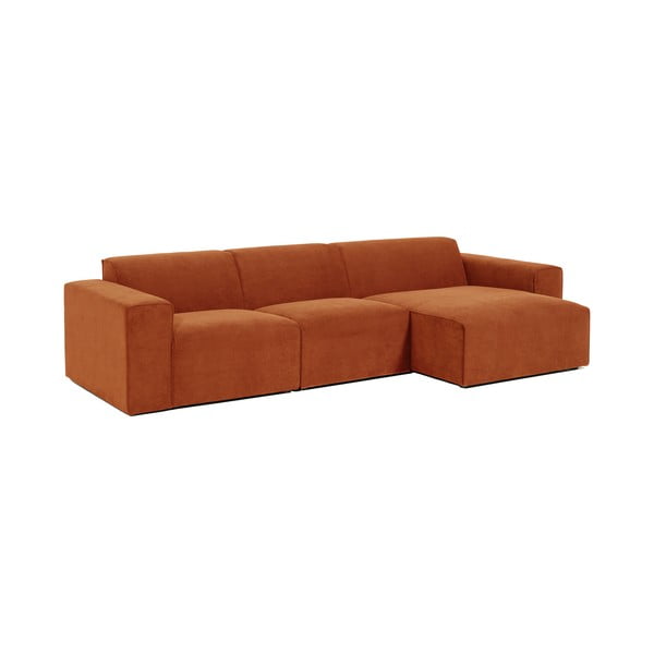 Oranžinės spalvos aksominė kampinė modulinė sofa Scandic Sting, dešinysis kampas-image-2