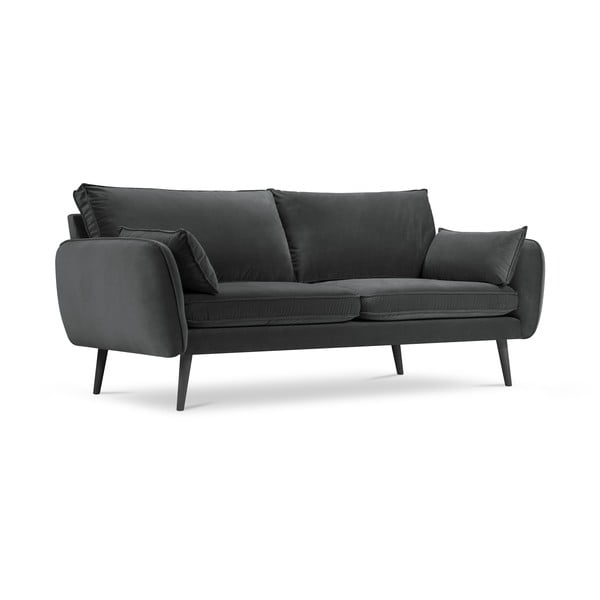 Tamsiai pilka aksominė sofa su juodomis kojomis Kooko Home Lento, 198 cm-image-2