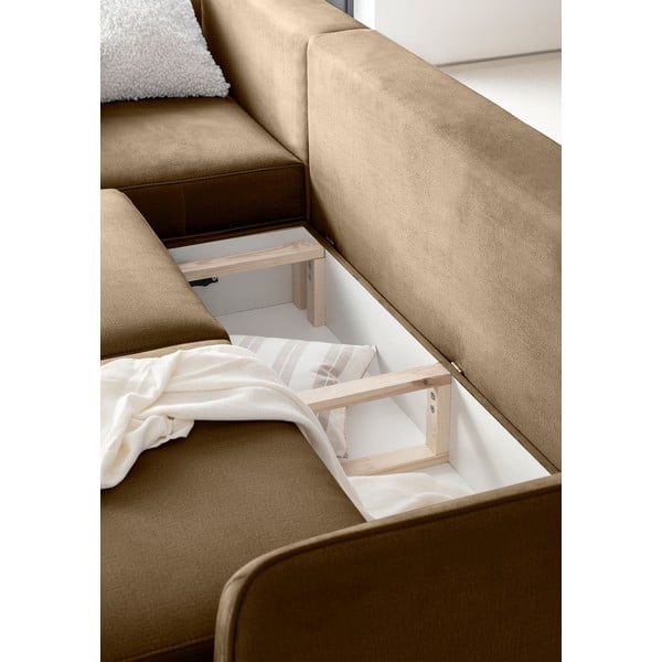 Šviesiai rudos spalvos iš velveto sulankstoma/su sandėliavimo vieta kampinė sofa (su kairiuoju kampu/su gultu) Silva – ELTAP-image-3