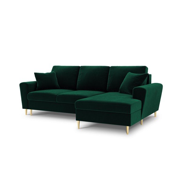 Žalios spalvos iš velveto sulankstoma/su sandėliavimo vieta kampinė sofa (su dešiniuoju kampu/su gultu) Kyoto – Cosmopolitan Design-image-1