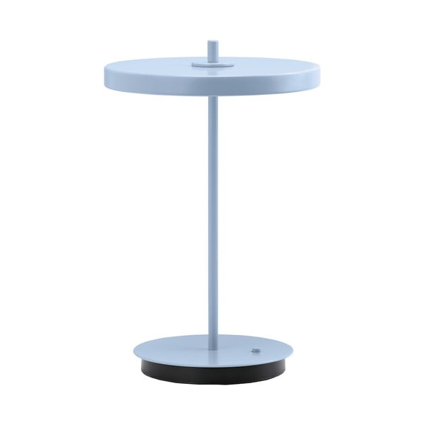 Šviesiai mėlynos spalvos iš metalo stalinis šviestuvas LED (aukštis 31 cm) su metaliniu gaubtu Asteria Move – UMAGE