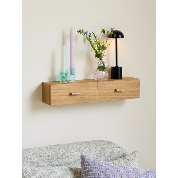 Natūralios spalvos sieninė lentyna iš ąžuolo 60 cm Shuno – Hübsch-image-1