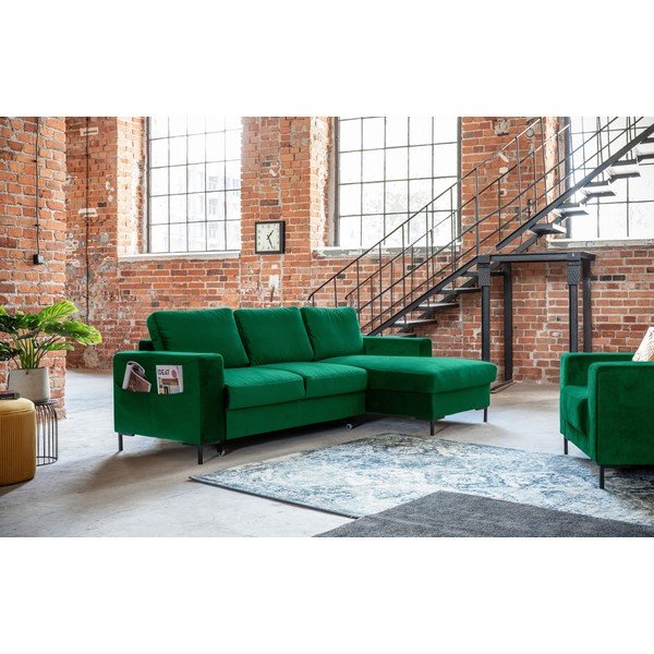 Žalia aksominė kampinė sofa Miuform Lofty Lilly, dešinysis kampas-image-4