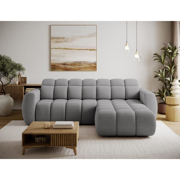 Pilkos spalvos kampinė sofa iš boucle (su dešiniuoju kampu/su gultu) Fanito – ELTAP-image-3