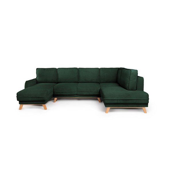 Tamsiai žalios spalvos sulankstoma/su sandėliavimo vieta kampinė sofa iš kordinio velveto (su dešiniuoju kampu/„U“ formos) Tori – Bonami Selection