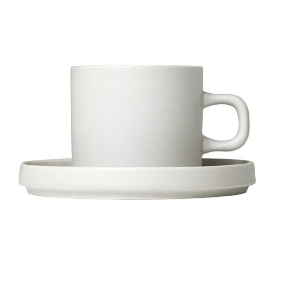 2 baltų keraminių kavos puodelių su lėkštutėmis rinkinys Blomus Pilar, 200 ml