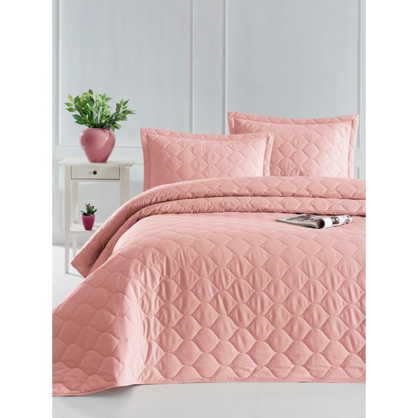 Rožinė medvilninė lovatiesė su 2 pagalvių užvalkalais EnLora Home Fresh, 225 x 240 cm