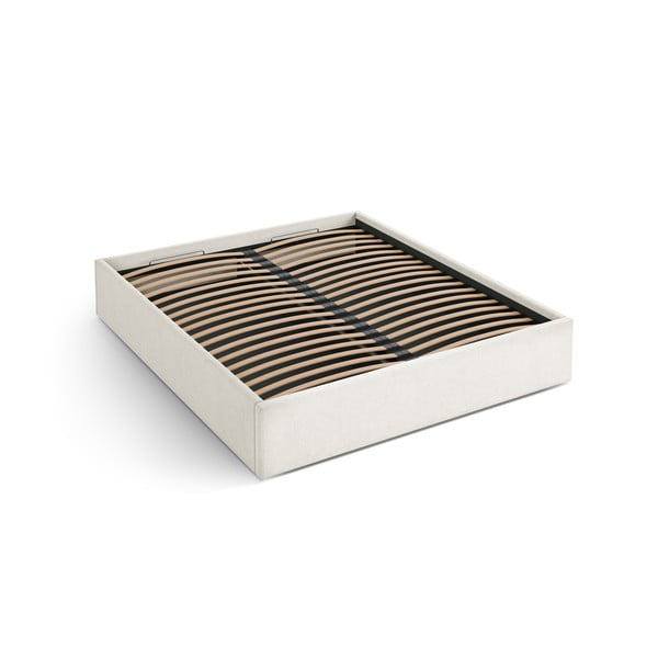 Kreminės spalvos dvigulė lova audiniu dengta su sandėliavimo vieta/be galvūgalio su lovos grotelėmis 180x200 cm Susan – Micadoni 