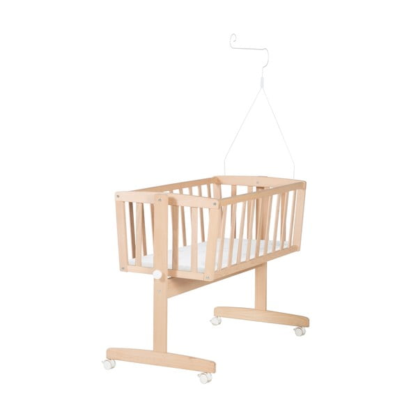 Natūralios spalvos iš buko masyvo lopšys ant ratukų/su baldakimu 40x90 cm Adam and Owl – Roba-image-3