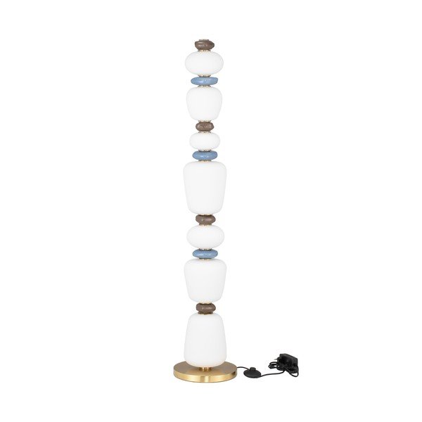 Baltos spalvos/auksinės spalvos iš metalo pastatomas šviestuvas LED su pritemdymo funkcija (aukštis 130,5 cm) su porcelianiniu gaubtu/su stiklo gaubtu Palo – Nova Luce