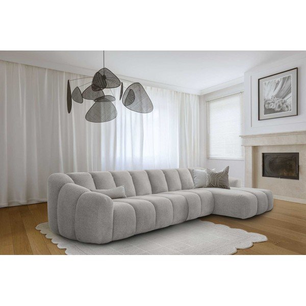 Šviesiai pilkos spalvos kampinė sofa (su dešiniuoju kampu/su gultu) Shell – Miuform-image-1