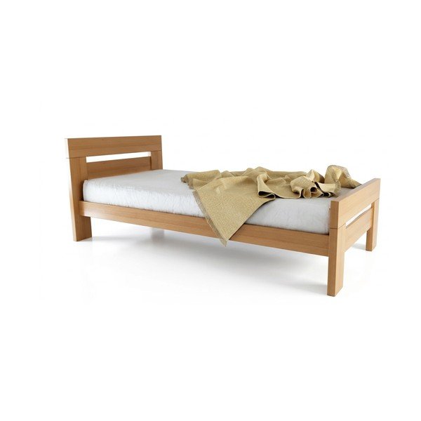 Natūralios spalvos iš buko masyvo viengulė lova su lovos grotelėmis 90x200 cm Fiorentino – B.E.S.