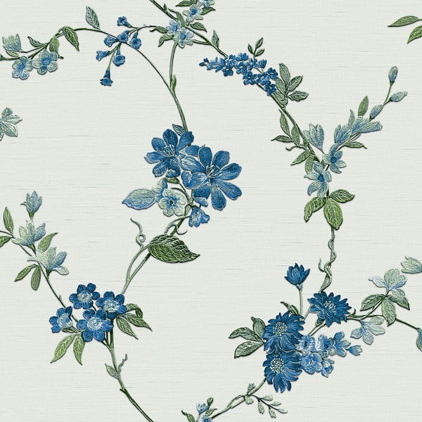 Tapetai iš vilnos 10 m x 53 cm Floral Blue – Vavex