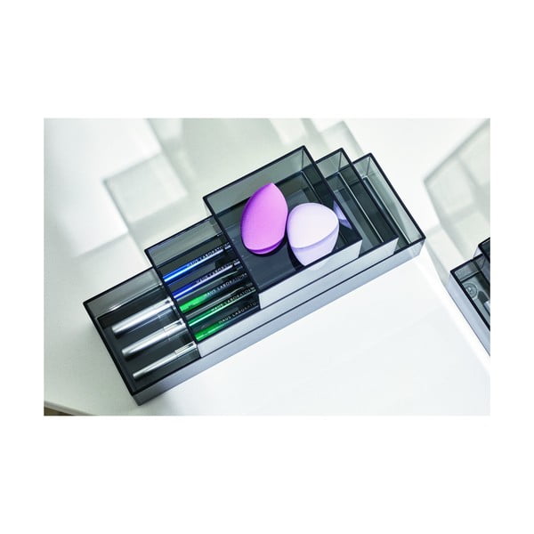 Matinės juodos spalvos vonios kambario kosmetinės priemonės iš perdirbto plastiko, 3 vnt. Stack & Slide - iDesign-image-3